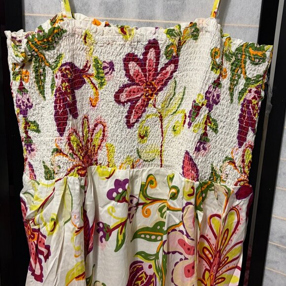 Love Floral Smocked Midi Sundress 3X Plus Boho Rayon Strappy Handkerchief Hem - Picture 4 of 9